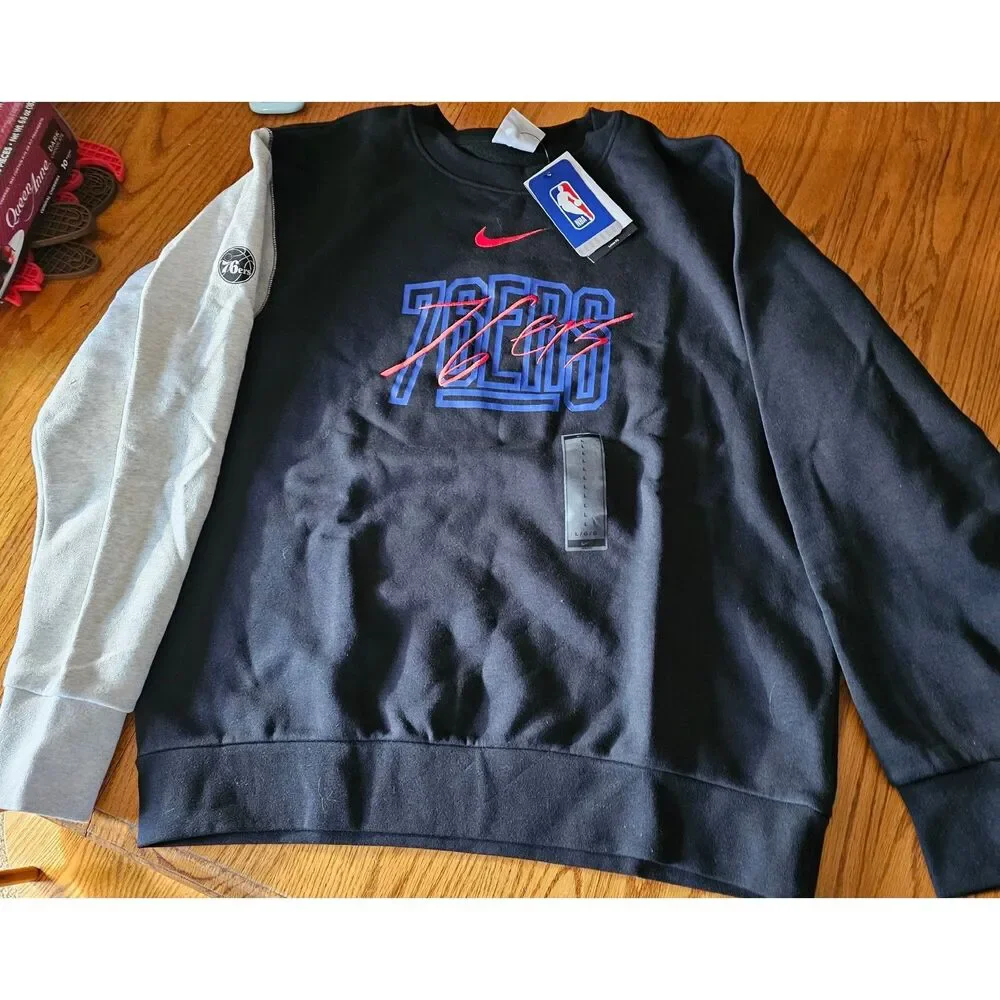Philadelphia 76ers Nike Black/Gray Courtside Pullover Sweatshirt w/ tags, Size-L